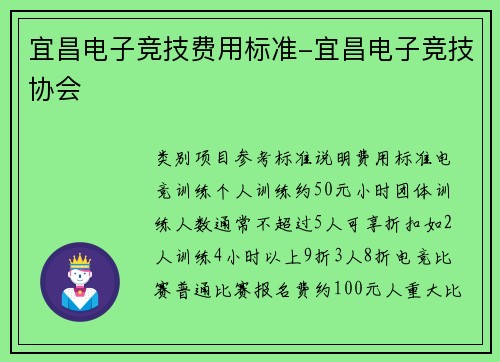 宜昌电子竞技费用标准-宜昌电子竞技协会
